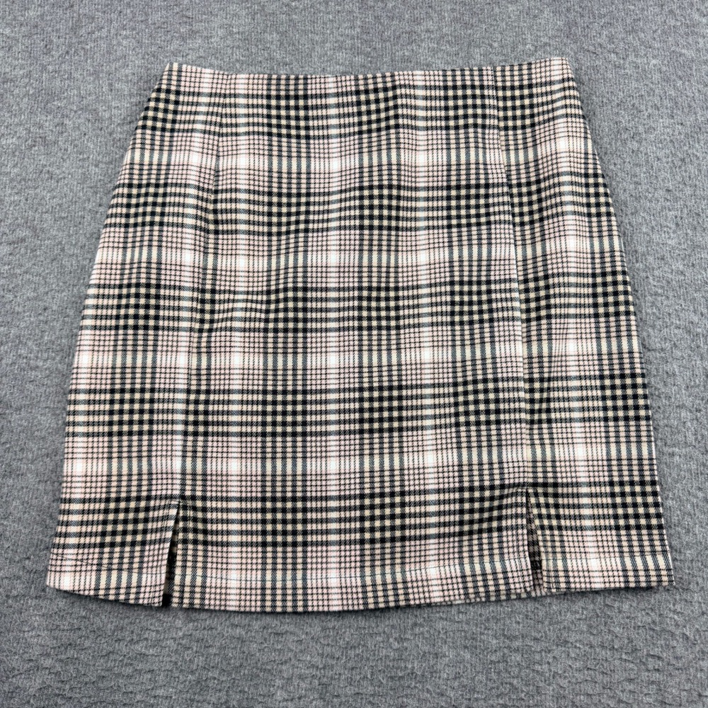 Eyeshadow Plaid Mini Skirt Women's Size 4 Pink Black White Checkered Front Slits